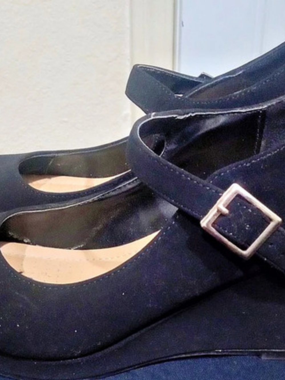 Black Ankle Strap Wedge Heels